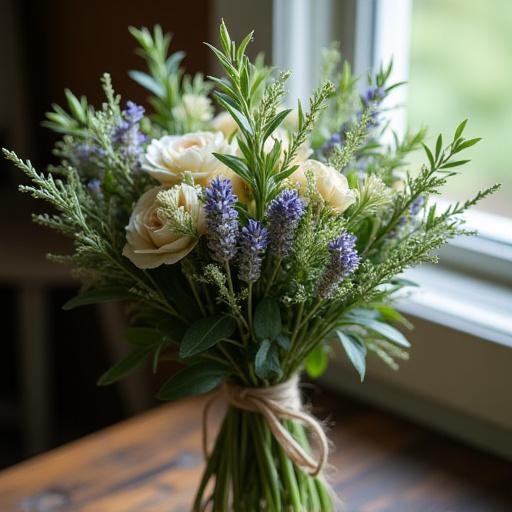 Mazzo di fiori con erbe aromatiche